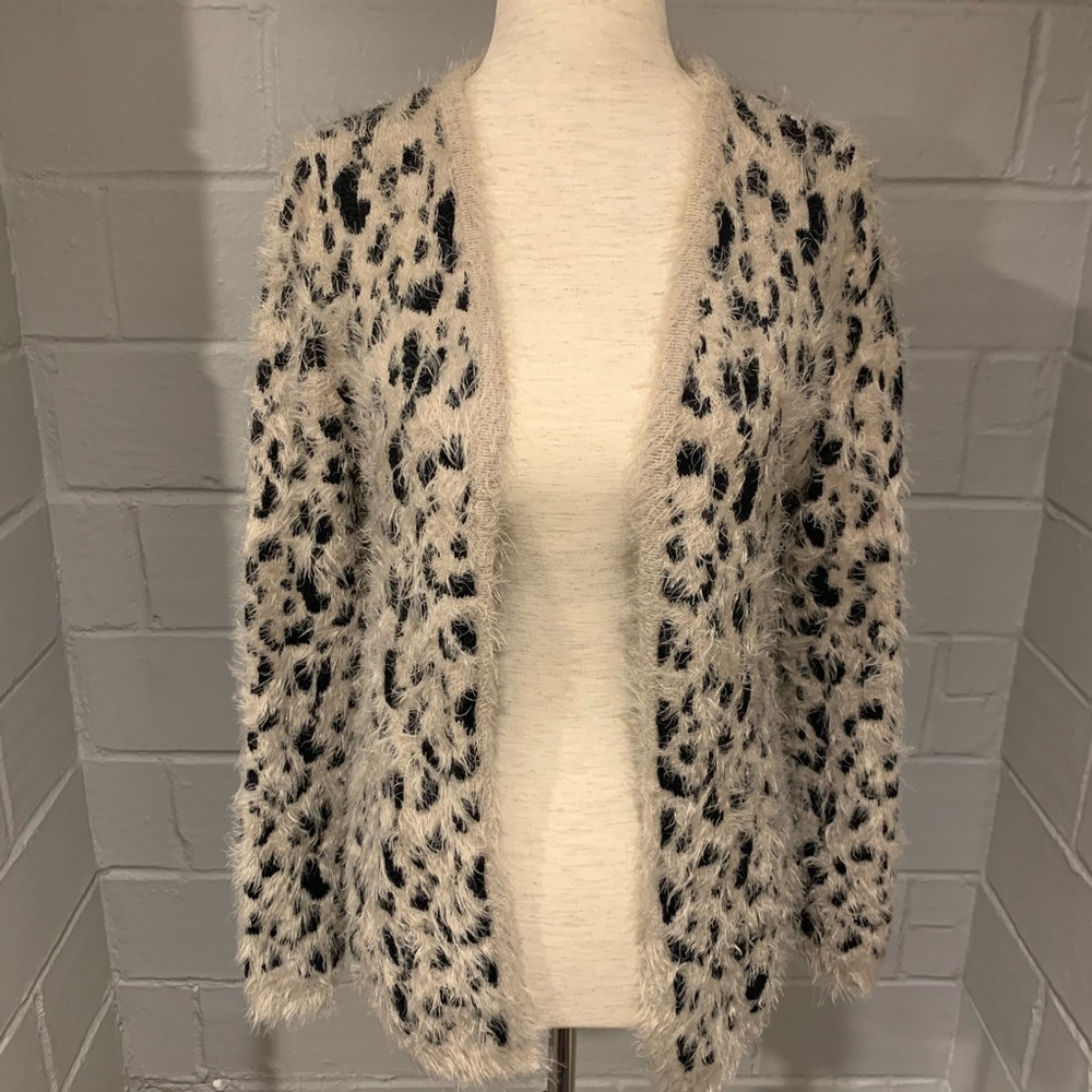 Leopard shag cardigan sweater